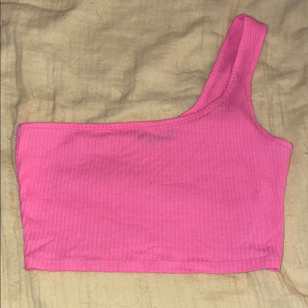 Pink one shoulder crop top